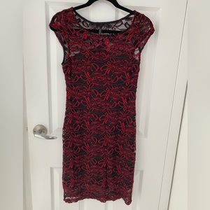 Mon Ami Black & Red Lace Y2K 90s Vamp Romantic Stretch Dress Small